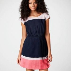 American Eagle Pleated Color Block Pink Mini Dress